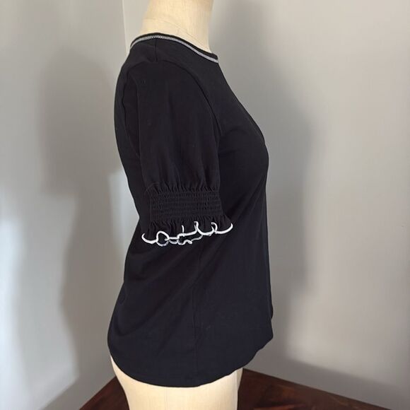 LOFT Outlet Short Puff Sleeve Black Cotton Top Size XS - Picture 3 of 9